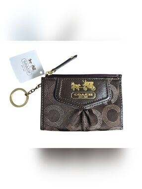 NWT Coach Madison Mahogany Dotted Op Art Mini Skinny 44439 card wallet keychain
